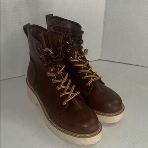 Madden Girl Dark Brown Ankle Boots with Mustard Laces